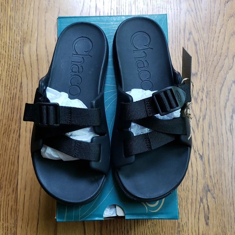 NIB Chaco Chillos Slide Sandal In Black Kids Size 3